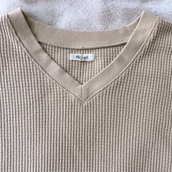 Madewell Waffle Knit V-Neck Long-Sleeve Sweater Toasted Sesame Size S - Picture 4 of 8